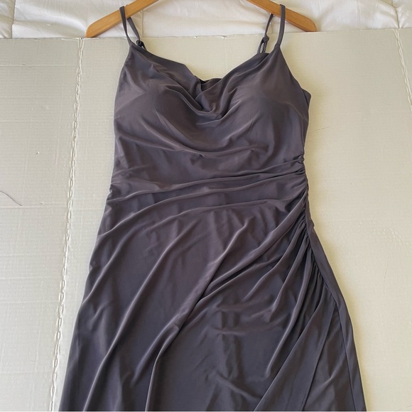 Guess Asymmetrical Cowl Neck Charcoal Dress Rushed Straps - Picture 12 of 13